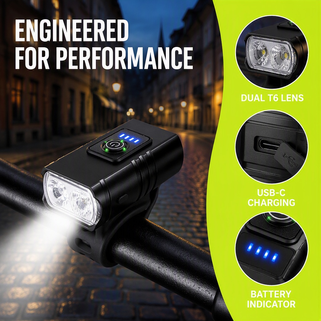 Rechargeable Bicycle Headlight 1000 Lumen - Lampka rowerowa USB ładowalna LED, reflektor