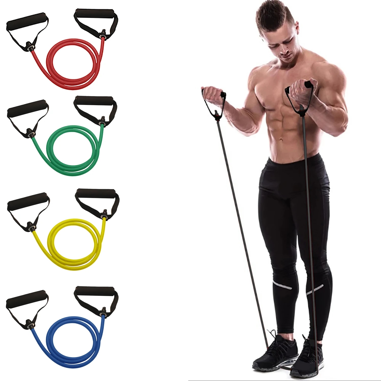 Resistance Bands Set With Handles - Elastyczne taśmy oporowe z uchwytami, wytrzymałe