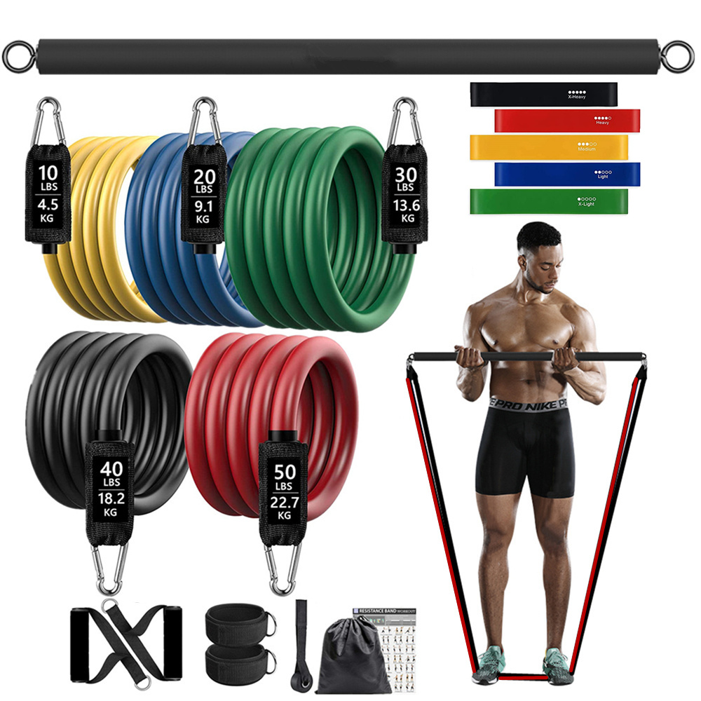 Pilates Bar Kit With Resistance Bands - 150lb Fitness Booty opaska elastyczna trening